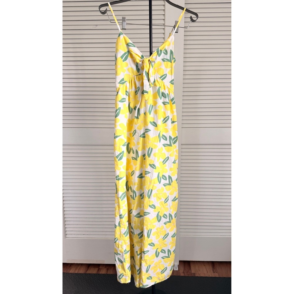 Eden In Love Honolulu Hawaii Yellow Floral Cotton Tie Front Wide Leg Jumpsuit
